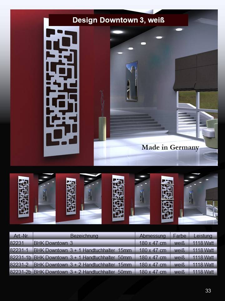 Szagato BADHEIZKÖRPER Design Downtown 3 180x47cm 1118 Watt weiß SZAGATO Designheizkörper Handtuchheizkörper mit Mittelanschluss Handtuchwärmer Neuheiten