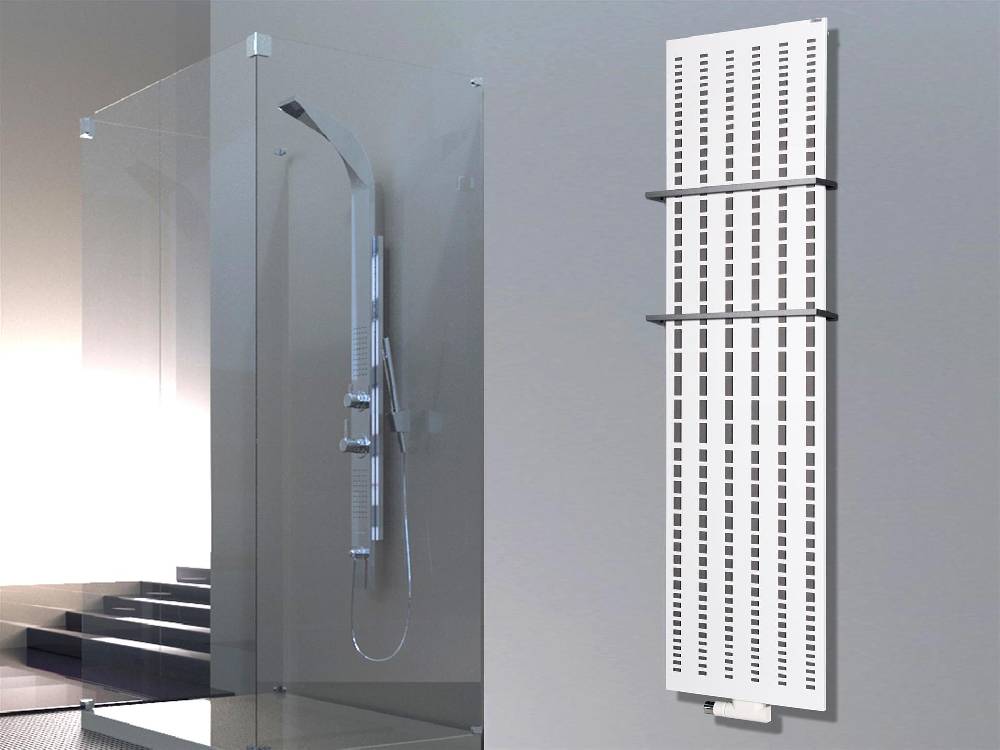 Szagato BADHEIZKÖRPER Design broken Mirror 3 180x47cm 1118Watt weiß +2 Halter 15mm SZAGATO Designheizkörper Handtuchheizkörper Mittelanschluss Handtuchwärmer