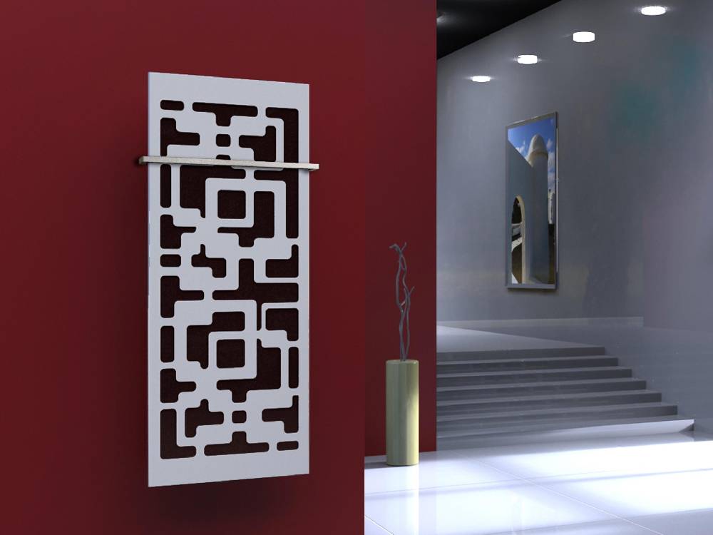 Szagato BADHEIZKÖRPER Design Downtown 2 120x47cm 799Watt weiß (+1 Halter 15mm) SZAGATO Designheizkörper Handtuchheizkörper mit Mittelanschluss Handtuchwärmer