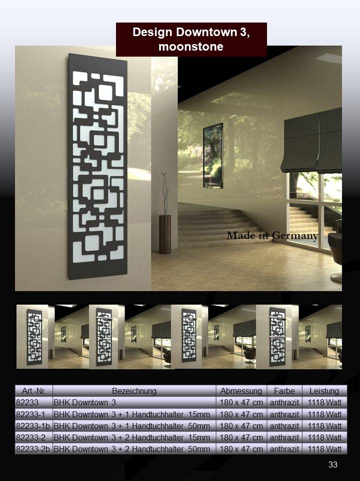 Szagato BADHEIZKÖRPER Design Downtown 3 180x47cm 1118 Watt anthrazit - moonstone (+1 Halter 15mm) SZAGATO Designheizkörper mit Mittelanschluss Handtuchwärmer Fabrikladen