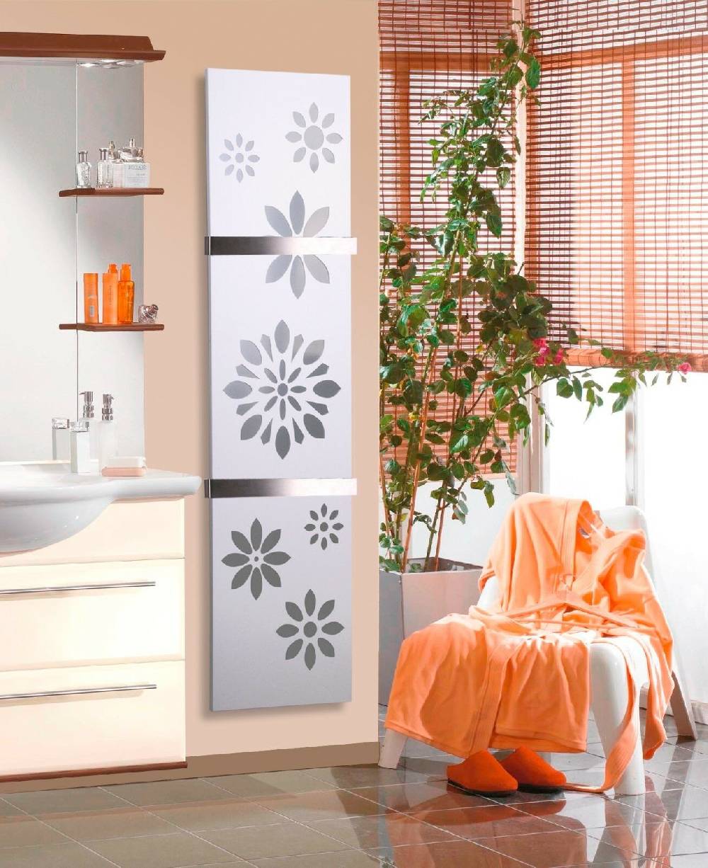 Szagato BADHEIZKÖRPER Design Flower 3 180x47cm 1118 Watt weiß (+2 Halter 50mm) SZAGATO Designheizkörper Handtuchheizkörper mit Mittelanschluss Handtuchwärmer
