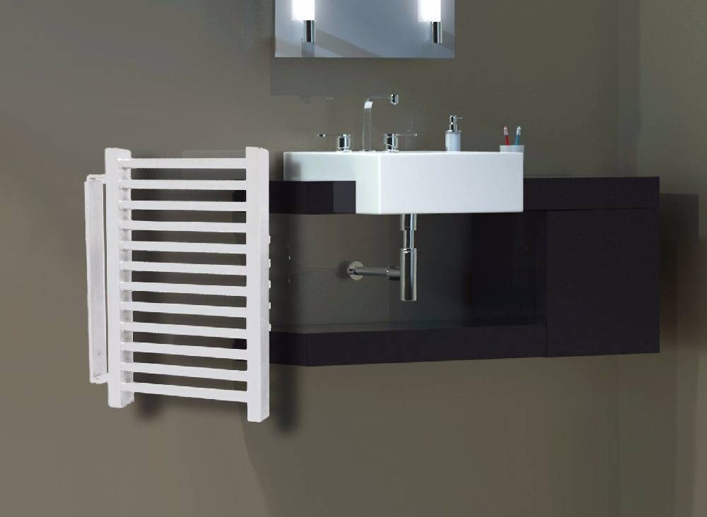 Szagato BADHEIZKÖRPER Design Köln schwenkbar 50x35cm weiß inkl. 150 Watt Heizstab Marke SZAGATO Bad Heizkörper (Seitenanschluss)