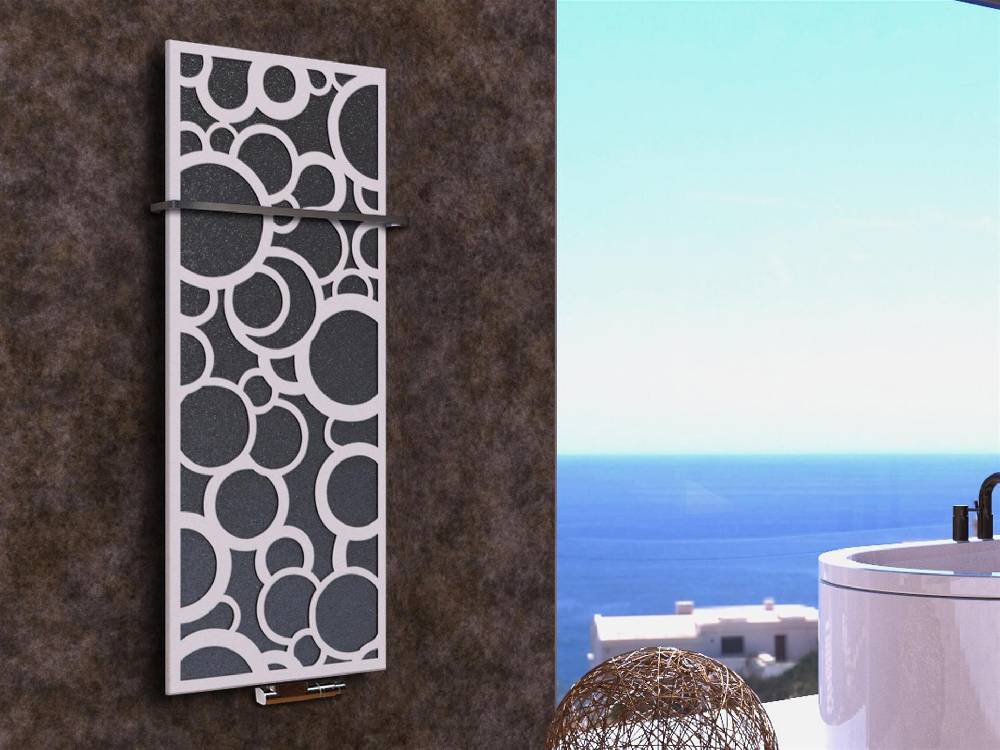Szagato BADHEIZKÖRPER Design Kreta 2 120x47cm 799 Watt anthrazit moonstone weiß (+1 Halter 15mm) SZAGATO Designheizkörper mit Mittelanschluss Handtuchwärmer