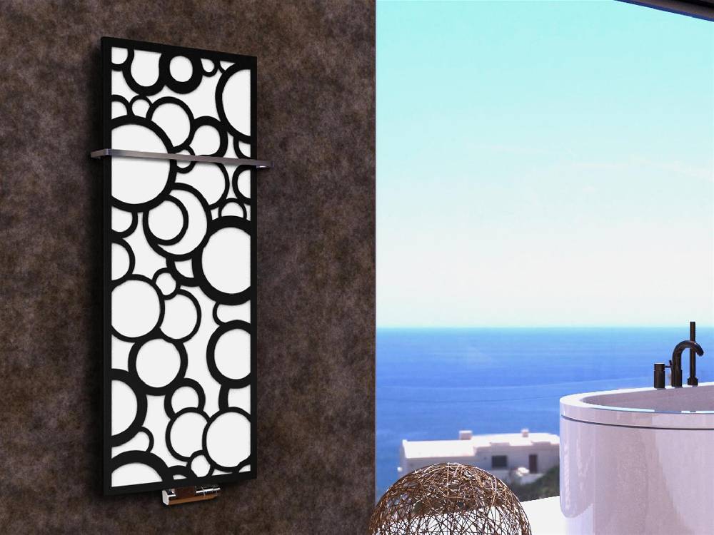 Szagato BADHEIZKÖRPER Design Kreta 2 120x47cm 799 Watt weiß schwarz +1 Halter 15mm SZAGATO Designheizkörper Handtuchheizkörper Mittelanschluss Handtuchwärmer