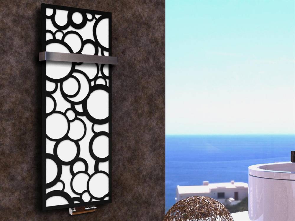 Szagato BADHEIZKÖRPER Design Kreta 2 120x47cm 799 Watt weiß schwarz +1 Halter 50mm SZAGATO Designheizkörper Handtuchheizkörper Mittelanschluss Handtuchwärmer
