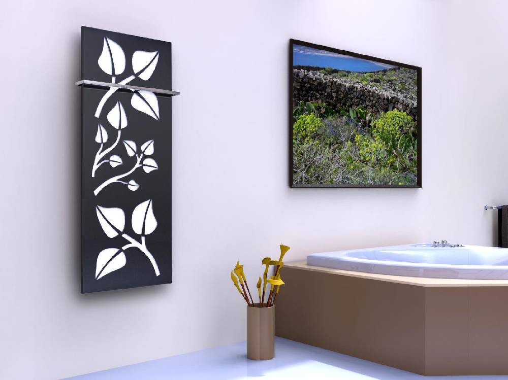 Szagato BADHEIZKÖRPER Design Leaves 2 120x47cm 799 Watt anthrazit - moonstone (+1 Halter 15mm) SZAGATO Handtuchheizkörper mit Mittelanschluss Handtuchwärmer