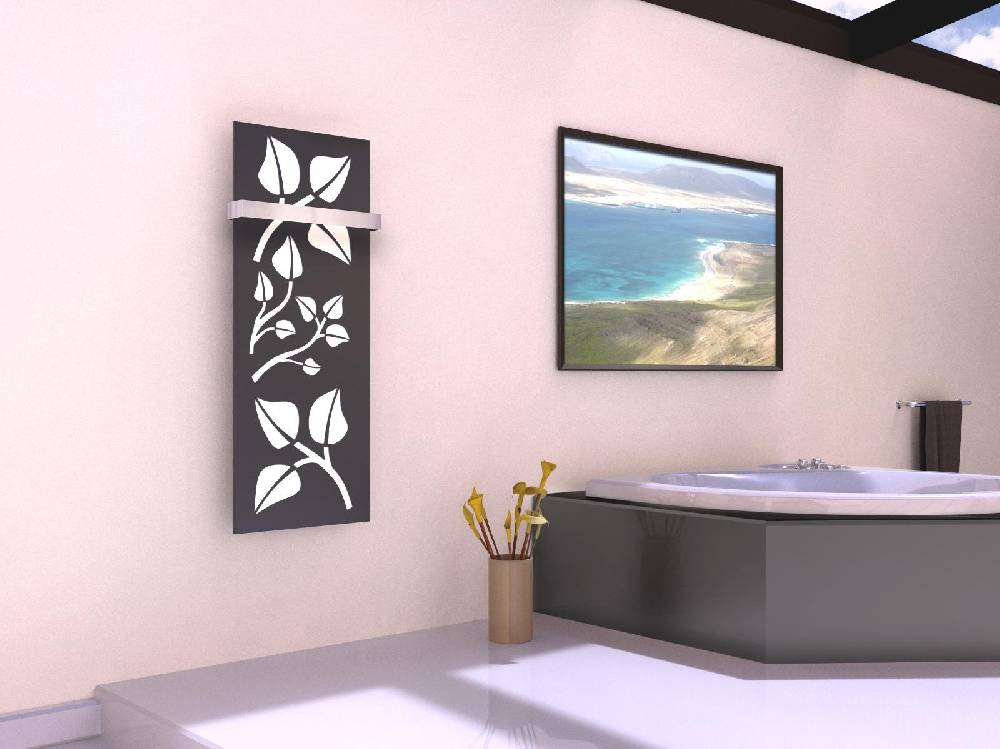 Szagato BADHEIZKÖRPER Design Leaves 2 120x47cm 799 Watt anthrazit - moonstone (+1 Halter 15mm) SZAGATO Handtuchheizkörper mit Mittelanschluss Handtuchwärmer