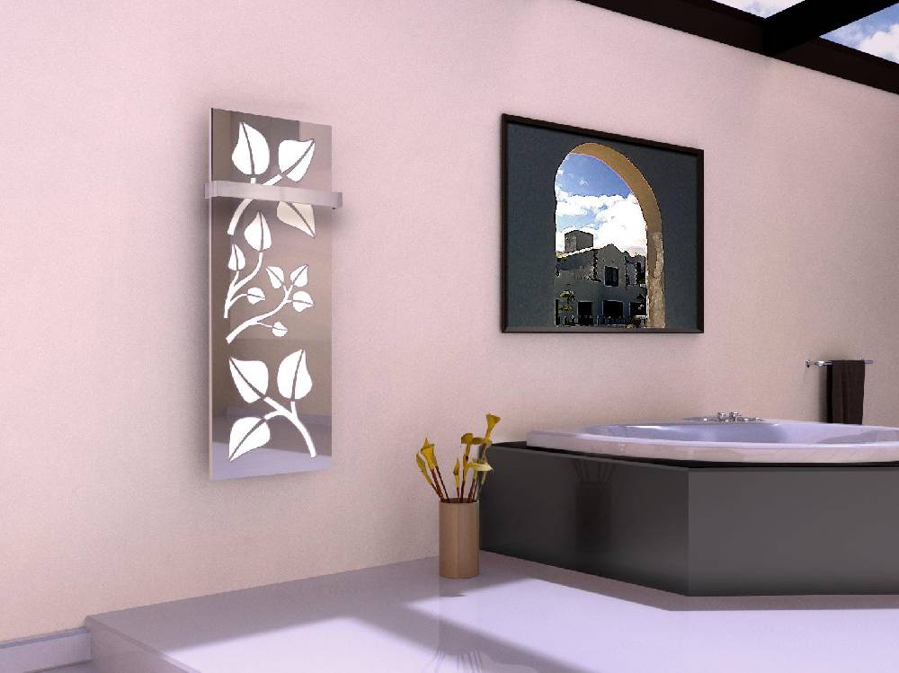 Szagato BADHEIZKÖRPER Design Leaves 2 120x47cm 799 Watt Edelstahl Hochglanz (+1 Halter 50mm) SZAGATO Designheizkörper mit Mittelanschluss Handtuchwärmer