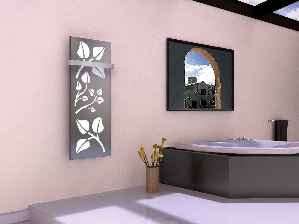 Szagato BADHEIZKÖRPER Design Leaves 2 120x47cm 799 Watt Edelstahl matt (+1 Halter 50mm) SZAGATO Designheizkörper mit Mittelanschluss Handtuchwärmer