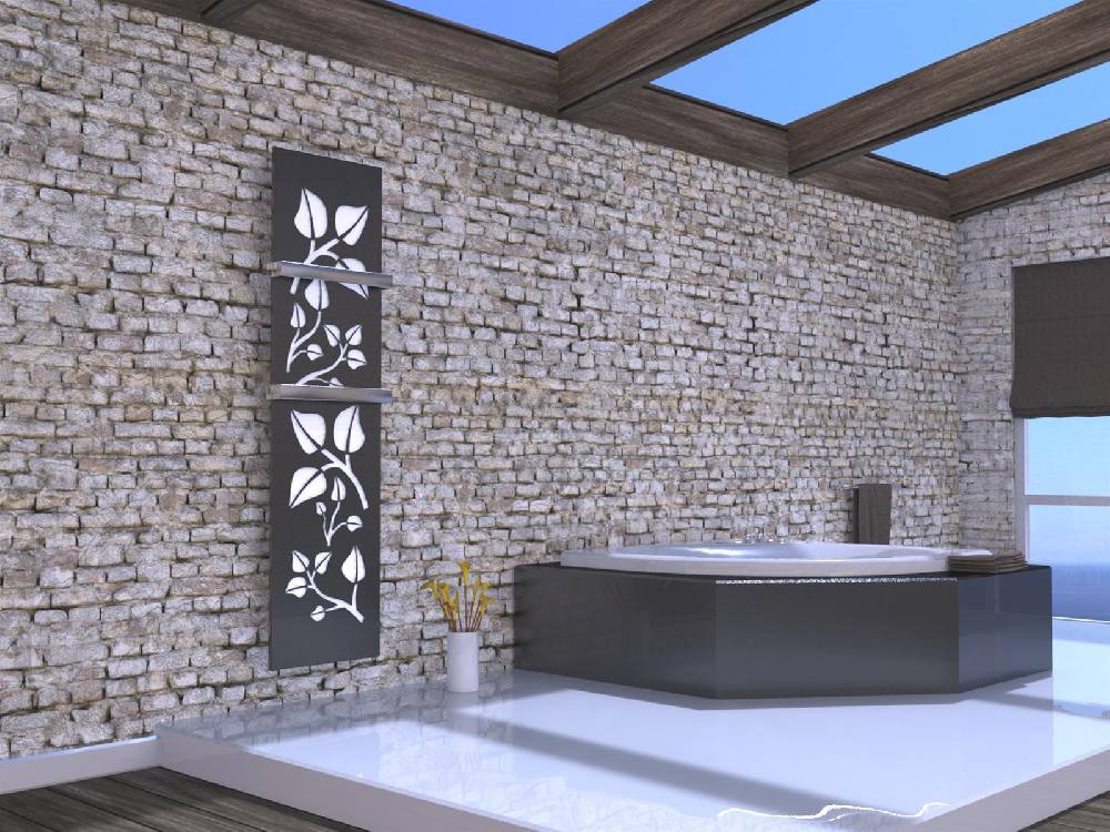 Szagato BADHEIZKÖRPER Design Leaves 3 180x47cm 1118 Watt anthrazit - moonstone (+2 Halter 50mm) SZAGATO Designheizkörper mit Mittelanschluss Handtuchwärmer