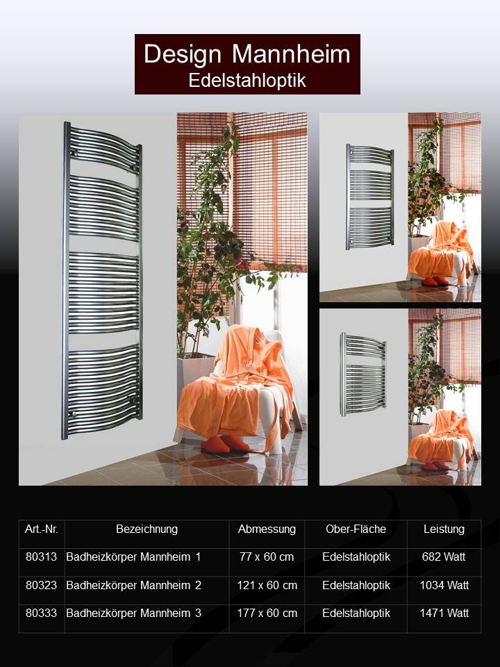 Szagato BADHEIZKÖRPER Design Mannheim 3 177x60cm 1471 Watt Edelstahloptik SZAGATO Handtuchheizkörper mit Seitenanschluss Handtuchwärmer mit Seitenanschluss Auslauf