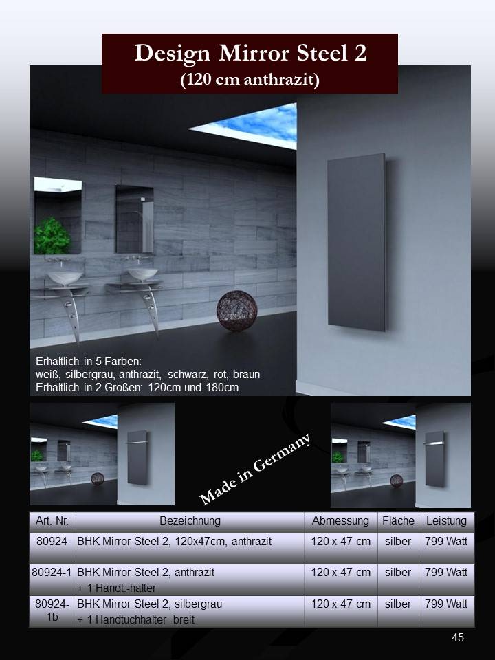 Szagato BADHEIZKÖRPER Design Mirror Steel 2 120x47cm 799 Watt anthrazit SZAGATO Designheizkörper Handtuchheizkörper mit Mittelanschluss Handtuchwärmer Günstig kaufen