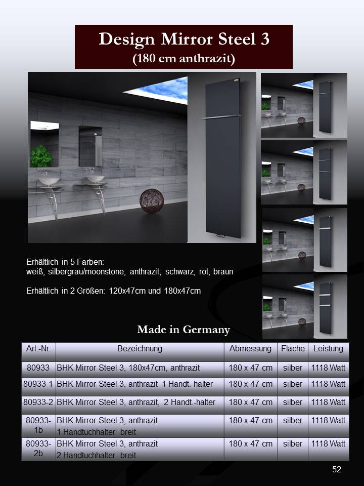 Szagato BADHEIZKÖRPER Design Mirror Steel 3 180x47cm 1118 Watt anthrazit SZAGATO Designheizkörper Handtuchheizkörper mit Mittelanschluss Handtuchwärmer Zeitlich begrenztes Angebot