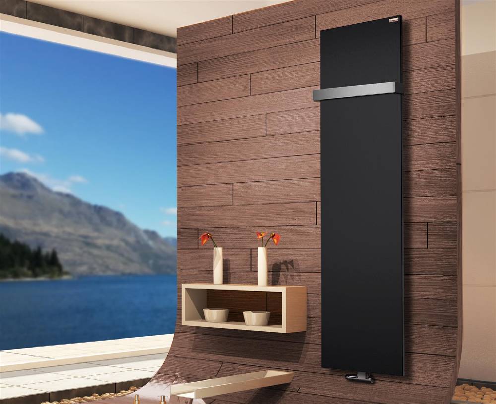 Szagato BADHEIZKÖRPER Design Mirror Steel 3 180x47cm 1118 Watt schwarz (+1 Halter 50mm) SZAGATO Handtuchheizkörper mit Mittelanschluss Handtuchwärmer