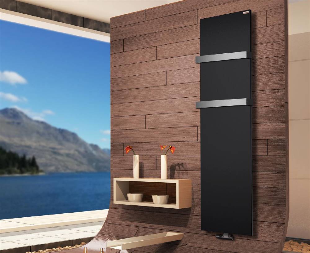 Szagato BADHEIZKÖRPER Design Mirror Steel 3 180x47cm 1118 Watt schwarz (+2 Halter 50mm) SZAGATO Handtuchheizkörper mit Mittelanschluss Handtuchwärmer
