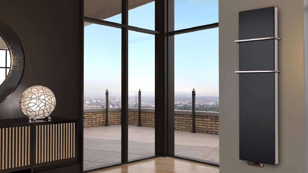 Szagato BADHEIZKÖRPER Design Mirror Steel 6 180x47cm 1964 Watt schwarz (+2 Halter 15mm) SZAGATO Designheizkörper Handtuchheizkörper mit Mittelanschluss