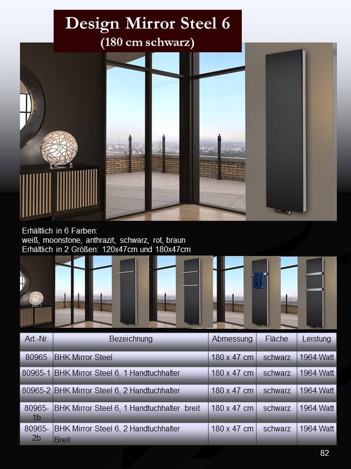 Szagato BADHEIZKÖRPER Design Mirror Steel 6 180x47cm 1964 Watt schwarz SZAGATO Designheizkörper Handtuchheizkörper mit Mittelanschluss Handtuchwärmer Günstiger Verkauf