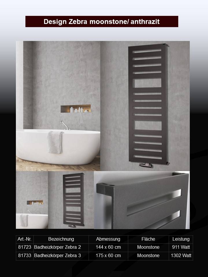 Szagato BADHEIZKÖRPER Design Zebra 2 144x60cm 911 Watt anthrazit moonstone SZAGATO Designheizkörper Handtuchheizkörper mit Mittelanschluss Handtuchwärmer JETZT KAUFEN