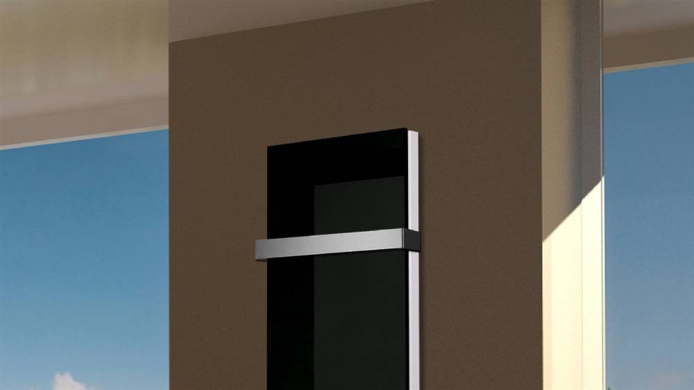 Szagato BADHEIZKÖRPER Glas Montevideo 5 Glasfront 120x47cm 1458 Watt schwarz + 1 Handtuchhalter 15x15mm SZAGATO Designheizkörper mit Mittelanschluss Bis zu 50% Rabatt