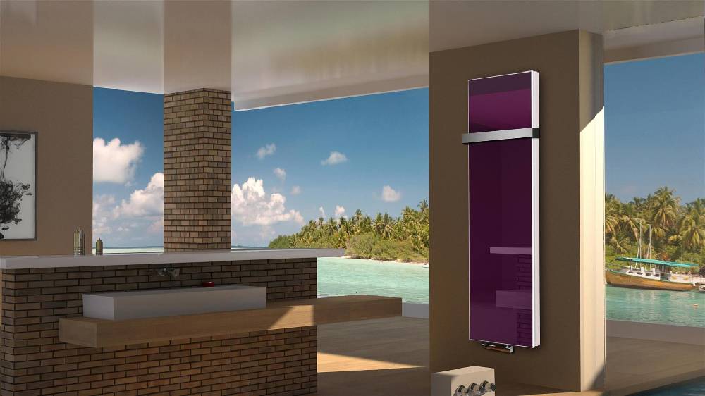 Szagato BADHEIZKÖRPER Glas Montevideo 6 Glasfront 180x47cm 1964 Watt violett +1 Halter 50mm SZAGATO Designheizkörper Handtuchheizkörper mit Mittelanschluss Clearance-Verkauf