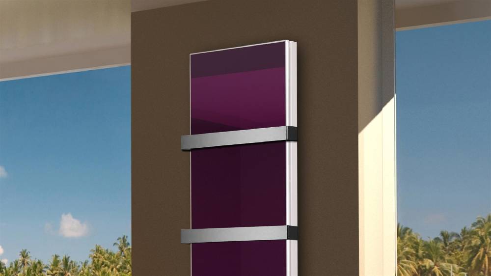 Szagato BADHEIZKÖRPER Glas Montevideo 6 Glasfront 180x47cm 1964 Watt violett +2 Halter 50mm SZAGATO Designheizkörper Handtuchheizkörper mit Mittelanschluss Kostenloser Versand international