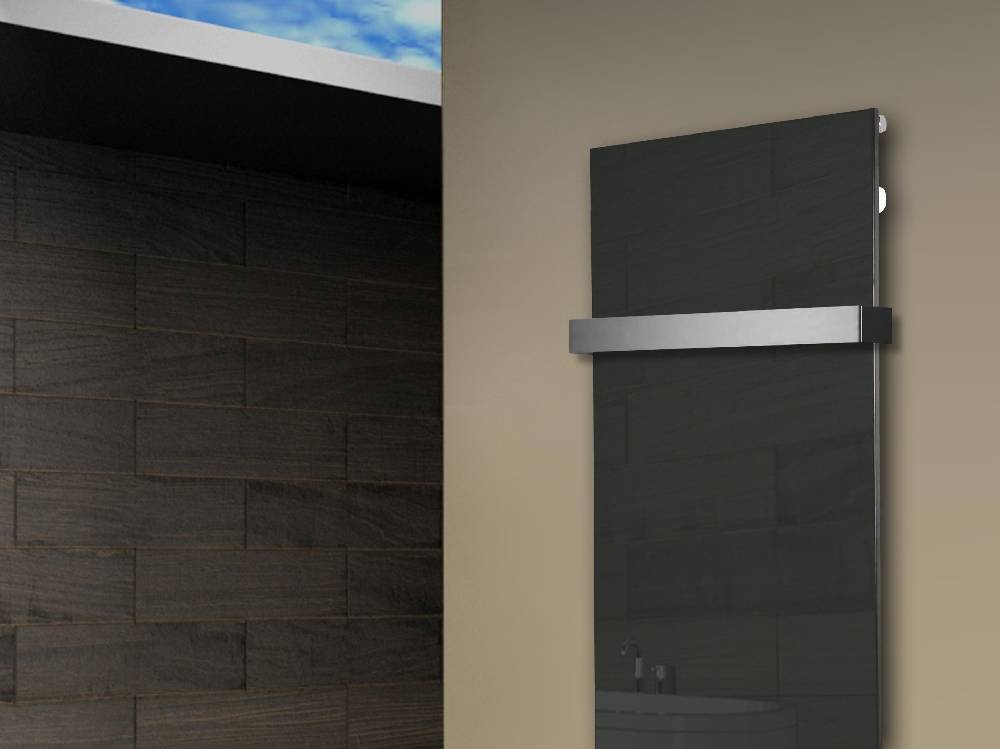 Szagato Badheizkörper mit Glas Design Montevideo 2 (Glasfront) 120x47cm 799 Watt anthrazit - moon +1 Halter 50mm SZAGATO Designheizkörper mit Mittelanschluss Black Friday Preise