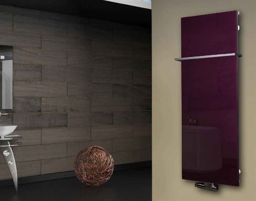 Szagato Badheizkörper mit Glas Design Montevideo 2 (Glasfront) 120x47cm 799 Watt violett (+1 Halter 15mm) SZAGATO Designheizkörper mit Mittelanschluss Rabatte dieses Monats