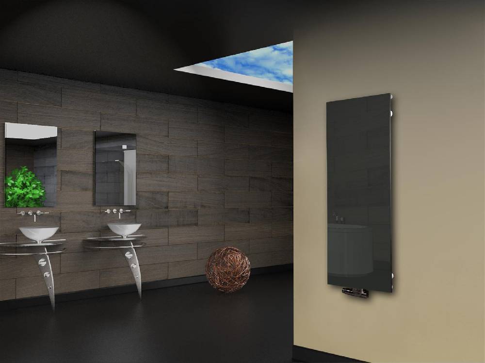 Szagato Badheizkörper mit Glas Design Montevideo 2 Glasfront 120x47cm 799 Watt anthrazit moonstone SZAGATO Handtuchwärmer Wohnraum-Heizkörper Mittelanschluss Verkauf