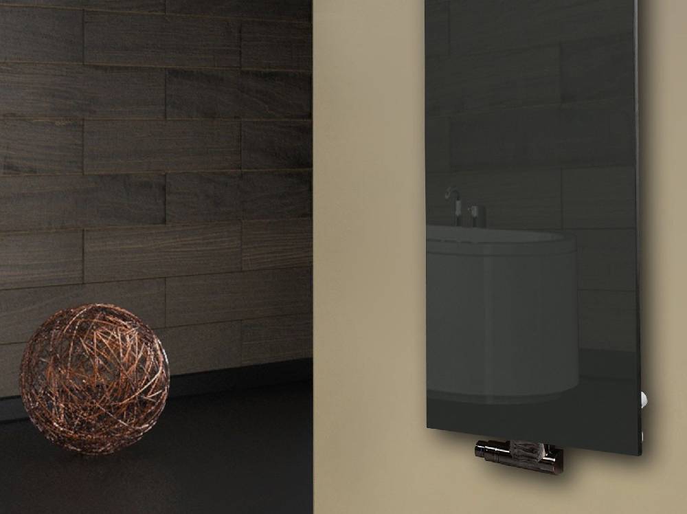 Szagato Badheizkörper mit Glas Design Montevideo 2 Glasfront 120x47cm 799 Watt anthrazit moonstone SZAGATO Handtuchwärmer Wohnraum-Heizkörper Mittelanschluss Verkauf