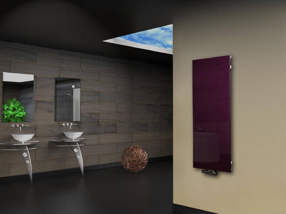 Szagato Badheizkörper mit Glas Design Montevideo 2 Glasfront 120x47cm 799 Watt violett SZAGATO Design Handtuchheizkörper mit Mittelanschluss Handtuchwärmer Günstiger Verkauf