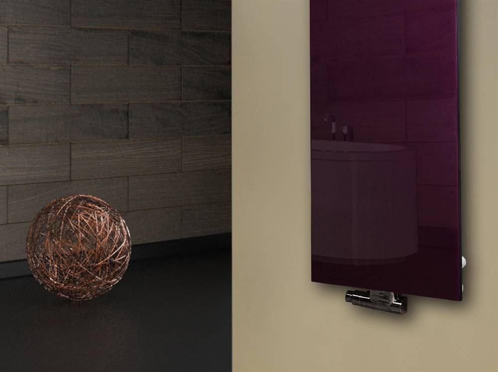 Szagato Badheizkörper mit Glas Design Montevideo 2 Glasfront 120x47cm 799 Watt violett SZAGATO Design Handtuchheizkörper mit Mittelanschluss Handtuchwärmer Günstiger Verkauf