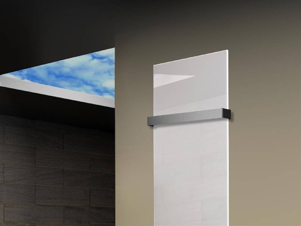Szagato Badheizkörper mit Glas Design Montevideo 3 (Glasfront) 180x47cm 1118 Watt weiß +1 Halter 50mm SZAGATO Designheizkörper Mittelanschluss Handtuchwärmer Limitierter Zeitrabatt