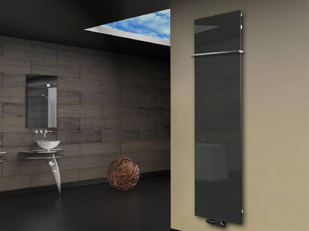 Szagato Badheizkörper mit Glas Design Montevideo 3 Glasfront 180x47cm 1118 Watt anthrazit - monn +1 Halter 15mm SZAGATO Designheizkörper mit Mittelanschluss