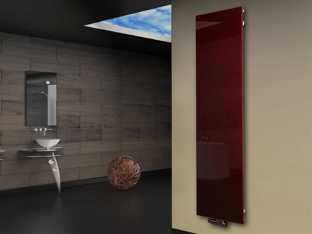 Szagato Badheizkörper mit Glas Design Montevideo 3 Glasfront 180x47cm 1118 Watt rot SZAGATO Heizkörper Handtuchheizkörper mit Mittelanschluss Handtuchwärmer Versandkostenfrei