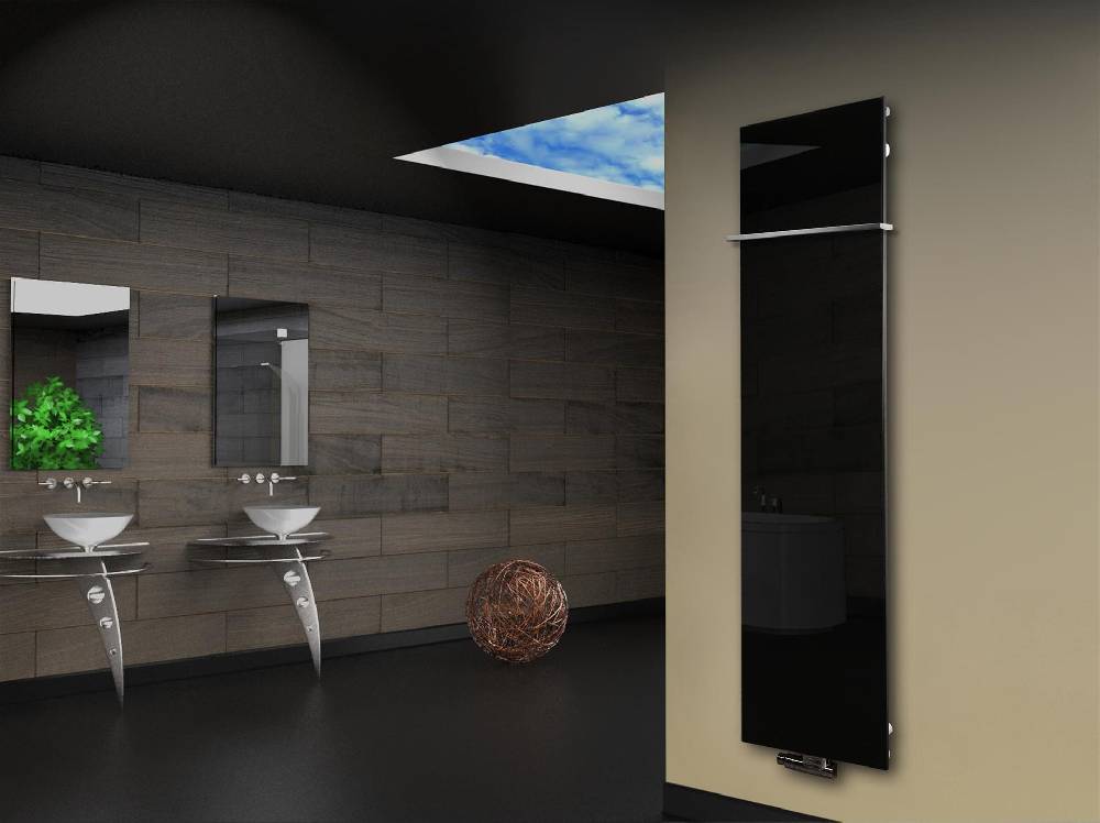 Szagato Badheizkörper mit Glas Design Montevideo 3 Glasfront 180x47cm 1118 Watt schwarz (+1 Halter 15mm) SZAGATO Designheizkörper mit Mittelanschluss Großer Ausverkauf