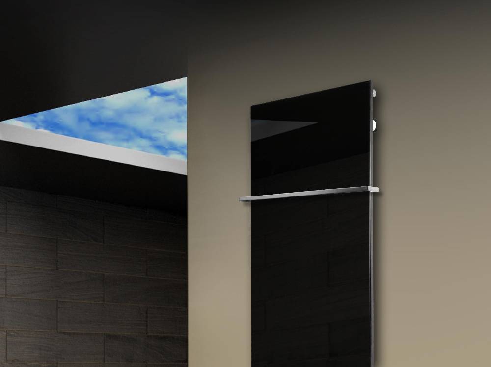 Szagato Badheizkörper mit Glas Design Montevideo 3 Glasfront 180x47cm 1118 Watt schwarz (+1 Halter 15mm) SZAGATO Designheizkörper mit Mittelanschluss Großer Ausverkauf