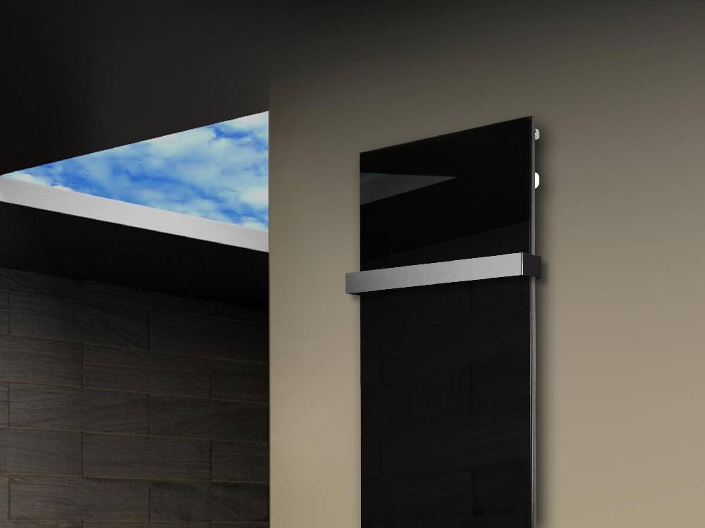 Szagato Badheizkörper mit Glas Design Montevideo 3 Glasfront 180x47cm 1118 Watt schwarz (+1 Halter 50mm) SZAGATO Designheizkörper mit Mittelanschluss Flash Sale