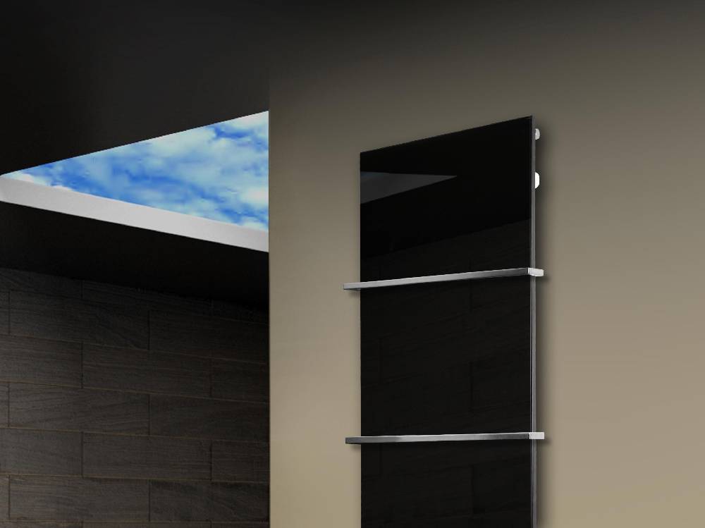 Szagato Badheizkörper mit Glas Design Montevideo 3 Glasfront 180x47cm 1118 Watt schwarz (+2 Halter 15mm) SZAGATO Designheizkörper mit Mittelanschluss Begrenztes Angebot