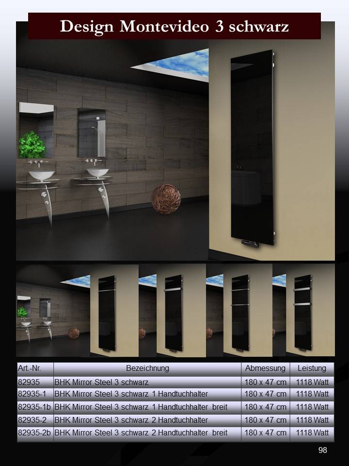 Szagato Badheizkörper mit Glas Design Montevideo 3 Glasfront 180x47cm 1118 Watt schwarz SZAGATO Design Handtuchheizkörper mit Mittelanschluss Handtuchwärmer Exklusivangebot