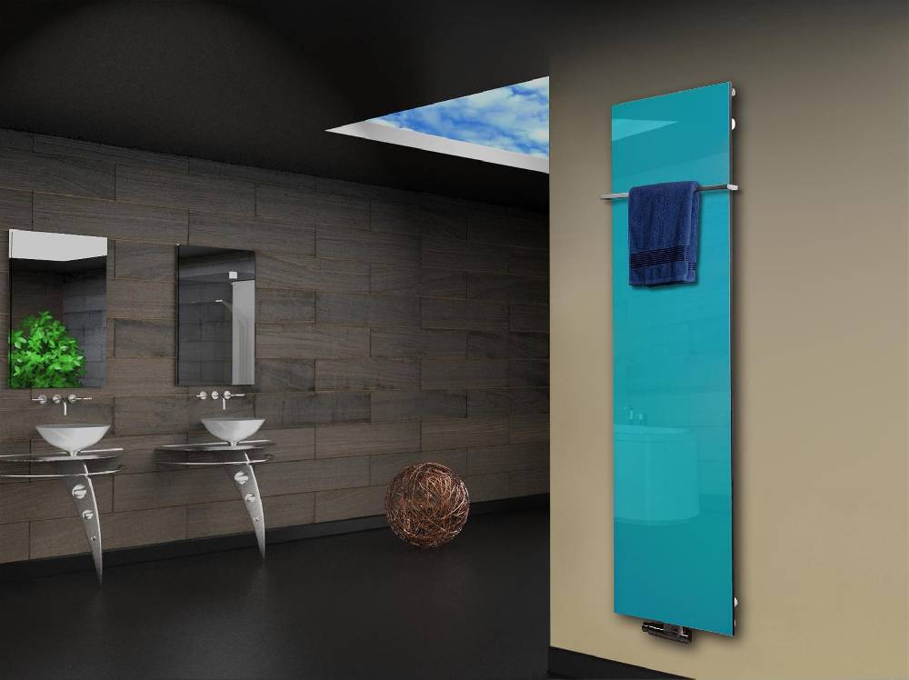 Szagato Badheizkörper mit Glas Design Montevideo 3 Glasfront 180x47cm 1118 Watt türkis +1 Halter 15mm SZAGATO Designheizkörper Mittelanschluss Handtuchwärmer Preisnachlass
