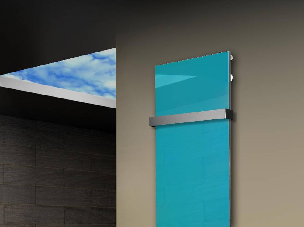 Szagato Badheizkörper mit Glas Design Montevideo 3 Glasfront 180x47cm 1118 Watt türkis +1 Halter 50mm SZAGATO Designheizkörper Mittelanschluss Handtuchwärmer Saisonschlussverkauf
