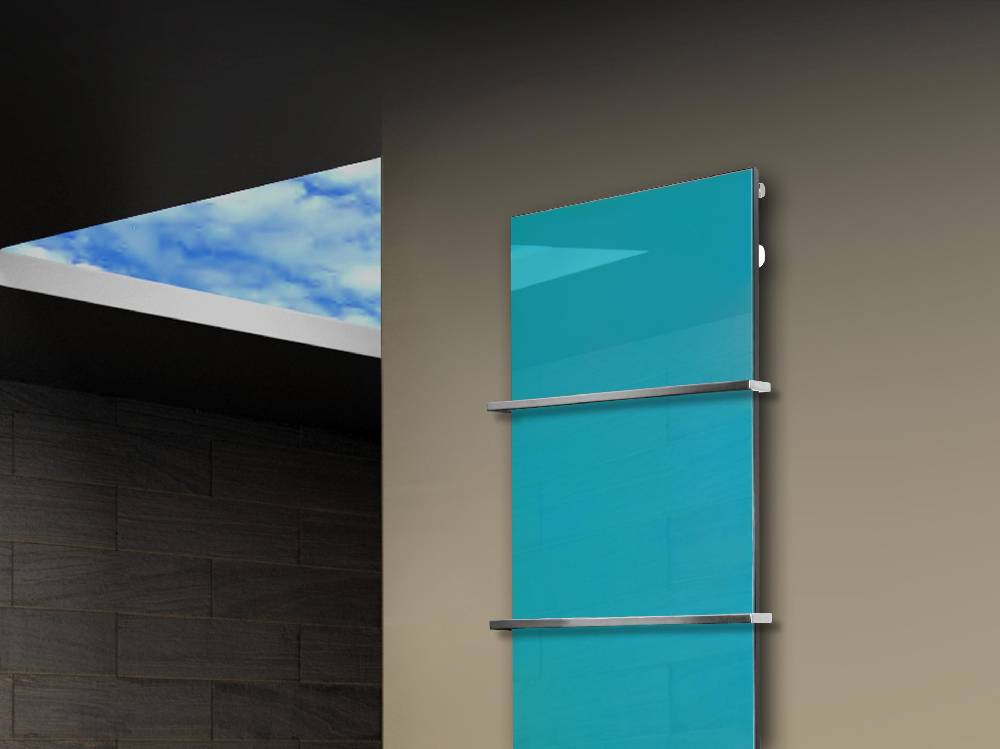 Szagato Badheizkörper mit Glas Design Montevideo 3 Glasfront 180x47cm 1118 Watt türkis +2 Halter 15mm SZAGATO Designheizkörper Mittelanschluss Handtuchwärmer Black Friday