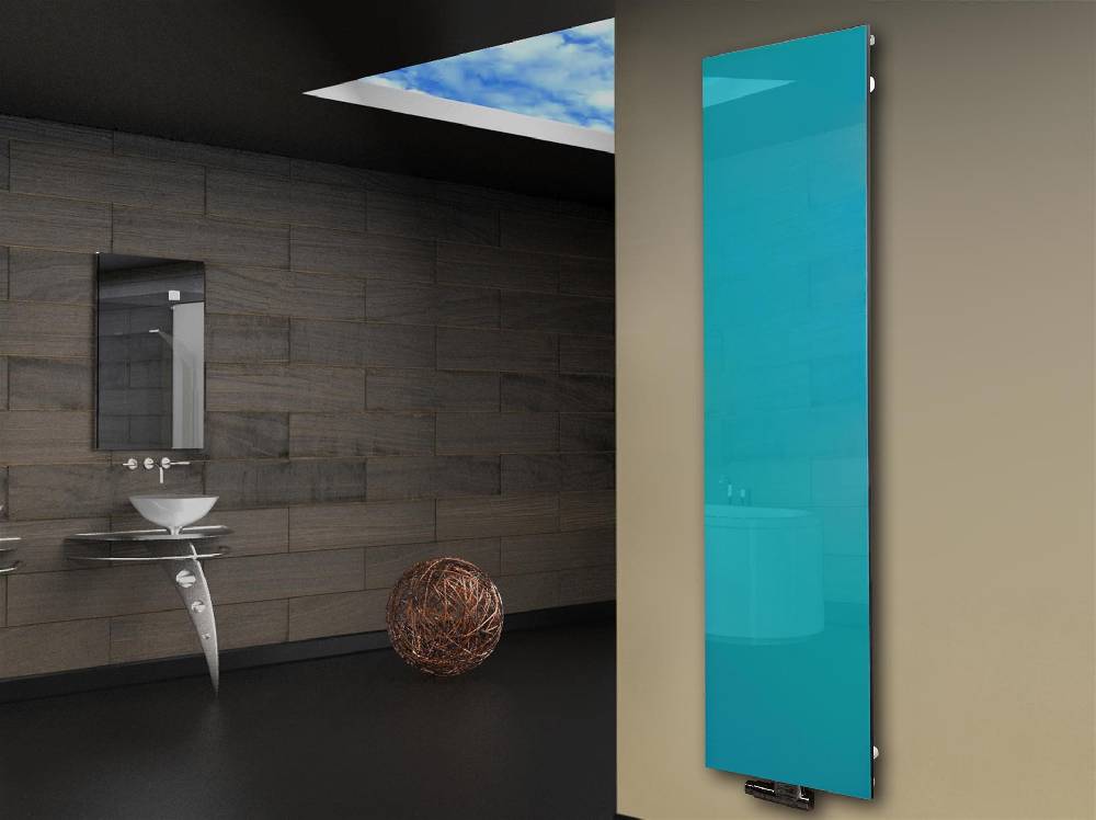 Szagato Badheizkörper mit Glas Design Montevideo 3 Glasfront 180x47cm 1118 Watt türkis SZAGATO Design Handtuchheizkörper mit Mittelanschluss Handtuchwärmer