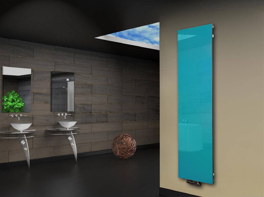Szagato Badheizkörper mit Glas Design Montevideo 3 Glasfront 180x47cm 1118 Watt türkis SZAGATO Design Handtuchheizkörper mit Mittelanschluss Handtuchwärmer Weihnachtsangebot