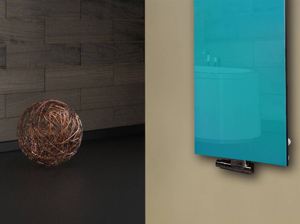 Szagato Badheizkörper mit Glas Design Montevideo 3 Glasfront 180x47cm 1118 Watt türkis SZAGATO Design Handtuchheizkörper mit Mittelanschluss Handtuchwärmer Weihnachtsangebot