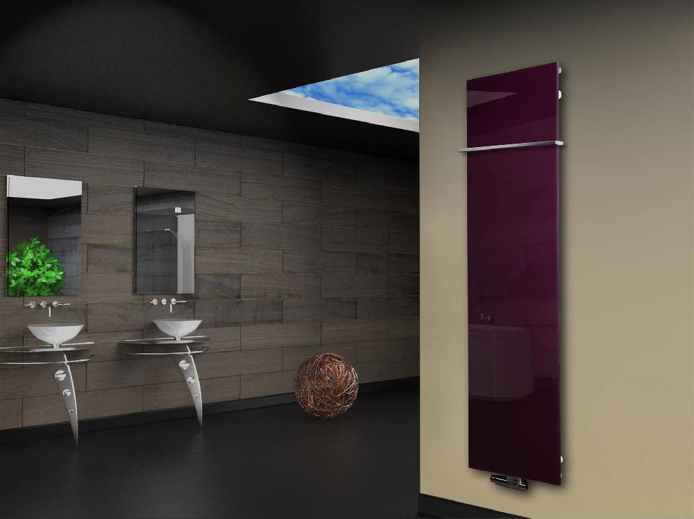 Szagato Badheizkörper mit Glas Design Montevideo 3 Glasfront 180x47cm 1118 Watt violett (+1 Halter 15mm) SZAGATO Handtuchheizkörper mit Mittelanschluss Osterangebot