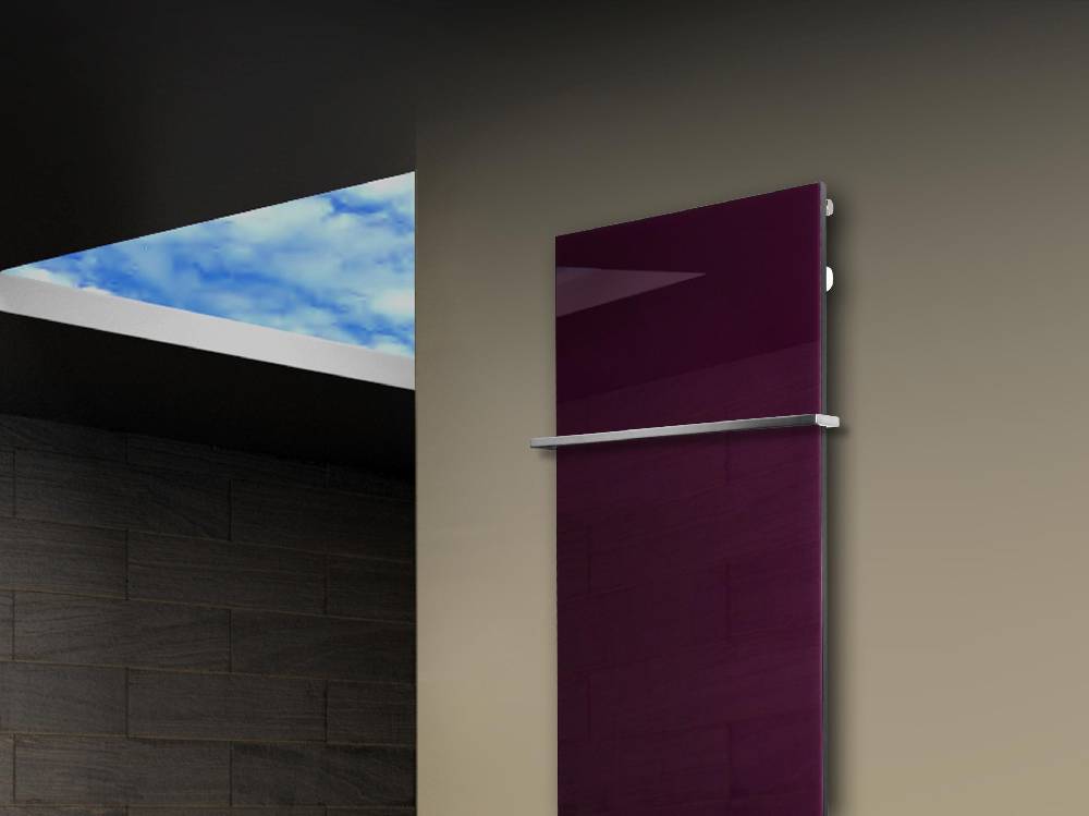 Szagato Badheizkörper mit Glas Design Montevideo 3 Glasfront 180x47cm 1118 Watt violett (+1 Halter 15mm) SZAGATO Handtuchheizkörper mit Mittelanschluss Osterangebot