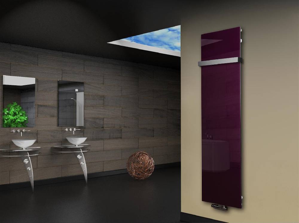 Szagato Badheizkörper mit Glas Design Montevideo 3 Glasfront 180x47cm 1118 Watt violett (+1 Halter 50mm) SZAGATO Designheizkörper mit Mittelanschluss Muttertagsangebot
