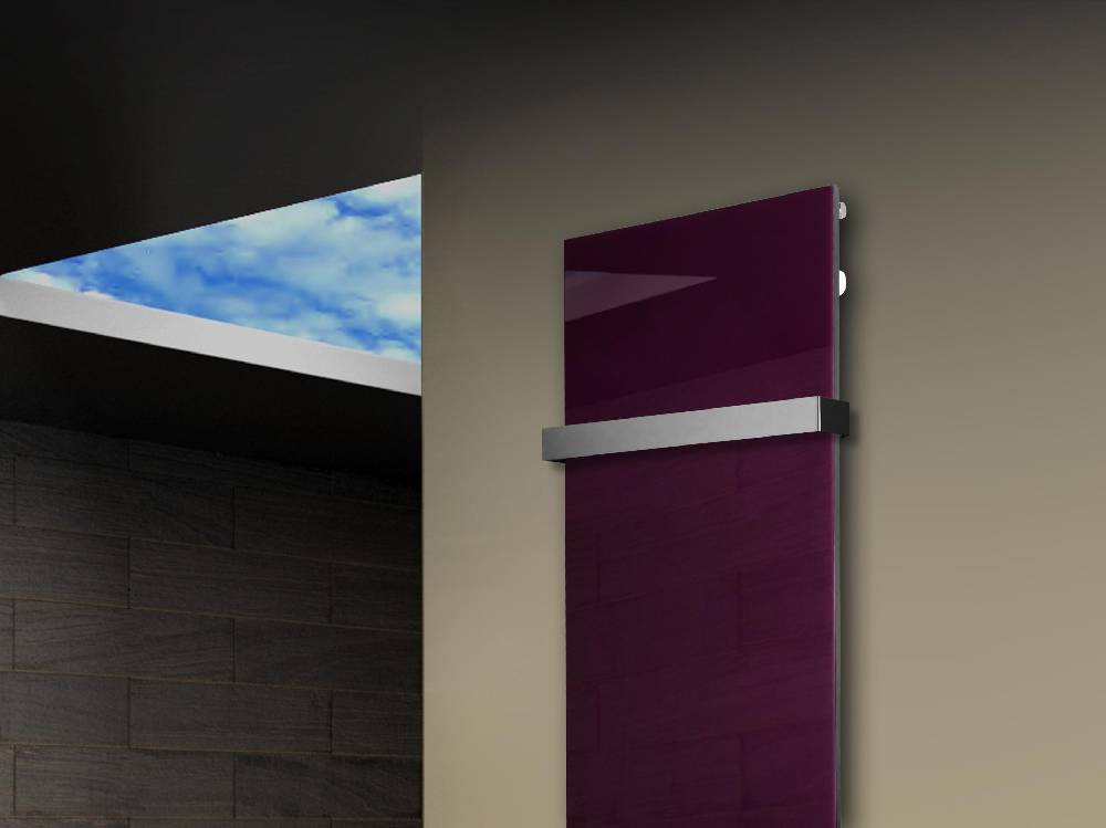 Szagato Badheizkörper mit Glas Design Montevideo 3 Glasfront 180x47cm 1118 Watt violett (+1 Halter 50mm) SZAGATO Designheizkörper mit Mittelanschluss Muttertagsangebot