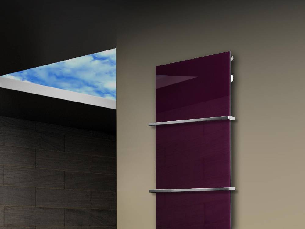 Szagato Badheizkörper mit Glas Design Montevideo 3 Glasfront 180x47cm 1118 Watt violett (+2 Halter 15mm) SZAGATO Designheizkörper mit Mittelanschluss Vatertagsangebot